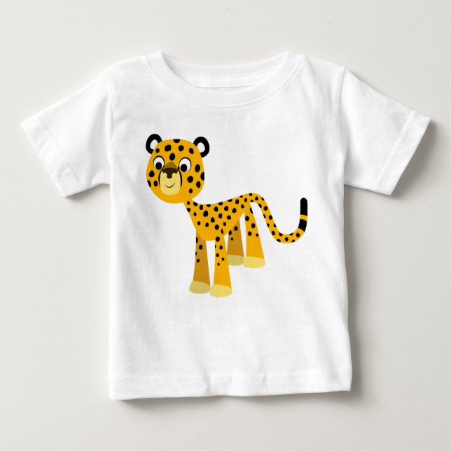 Camiseta Para Bebê Bela e Feliz Cartoon Cheetah Baby T-Shirt (Frente)