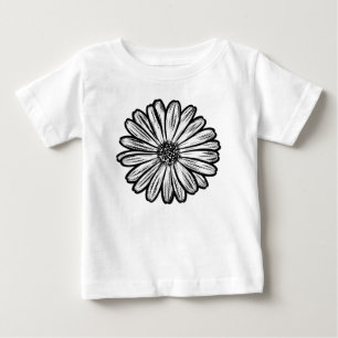 Camiseta Para Bebê Bela Flor de Margarida, Ilustração em Meios-Tons