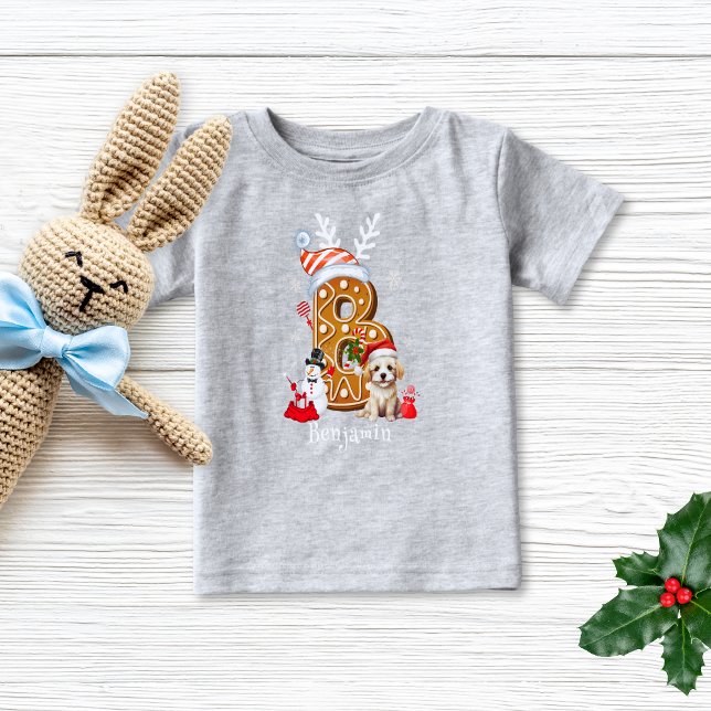 Camiseta Para Bebê Bela Natal Santa Hat Gingerpão - Letra B Boy (Criador carregado)