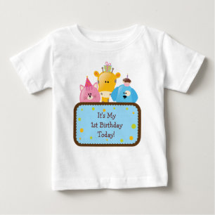 Camiseta Para Bebê Belas Cartoons Animais de Aniversário Personalizáv