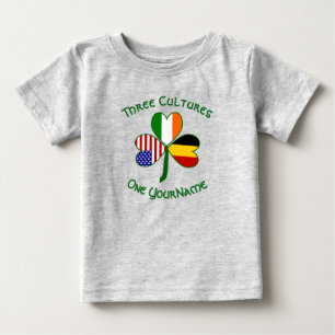 Camiseta Para Bebê Bélgica Irlanda EUA Flagres Shamrock Seu Nome