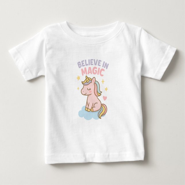 Camiseta Para Bebê Believe in Magic – Pastel Unicorn Dream   (Frente)