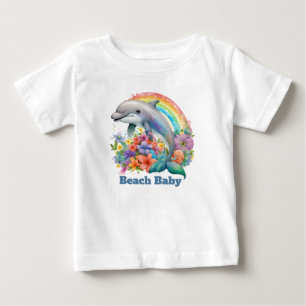 Camiseta Para Bebê belo bebê golfinho na praia adicionar texto