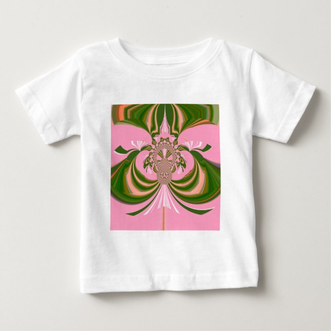 Camiseta Para Bebê Belo bebê rosa verde e branco Caleidoscópio (Frente)