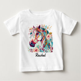 Camiseta Para Bebê Belo Cavalo Colorido