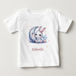 Camiseta Para Bebê belo coelhinho sentado na lua