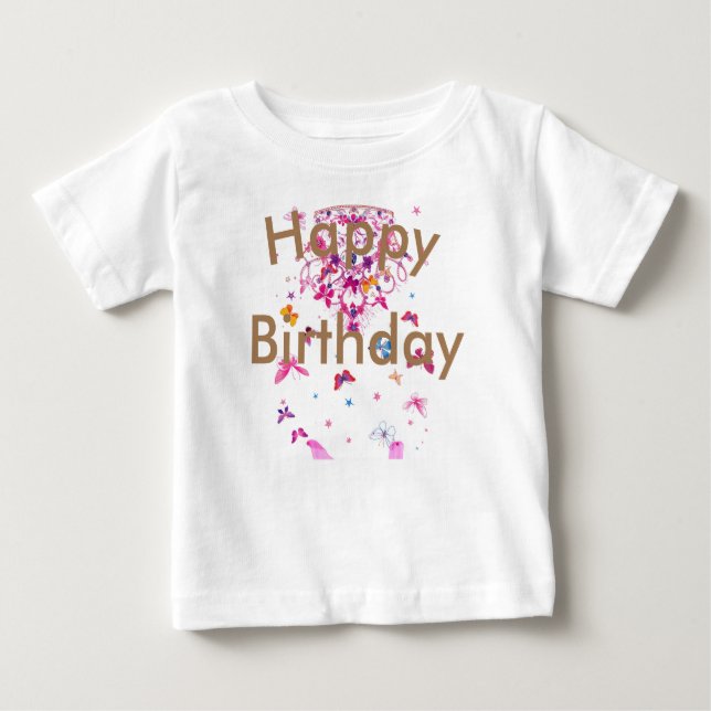 Camiseta Para Bebê Belo design feminino fantástico Feliz Aniversário (Frente)
