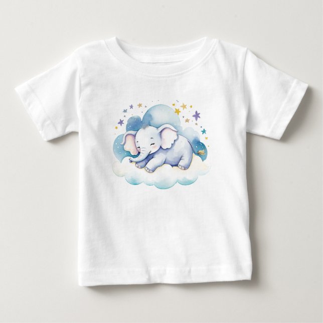 Camiseta Para Bebê Belo Elefante do Bebê na Lua - (Frente)