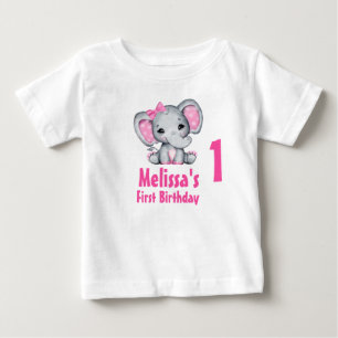 Camiseta Para Bebê Belo Elefante Rosa de Bebê no Primeiro Aniversário