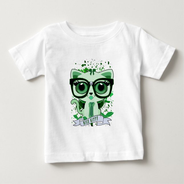 Camiseta Para Bebê Belo Gatinho - Verde (Frente)