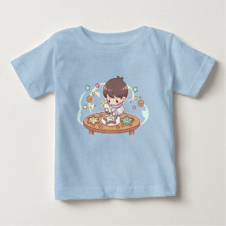 Camiseta Para Bebê Belo Menino Padeiro Kawaii Fazendo Biscoitos Toddl