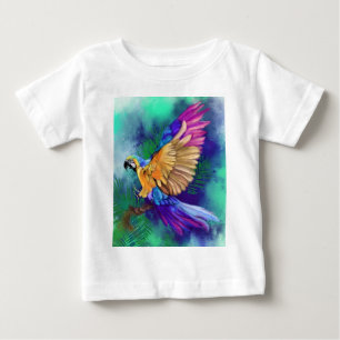 Camiseta Para Bebê Belo Papagaio Colorido - Arte de Aquarela Migrada 