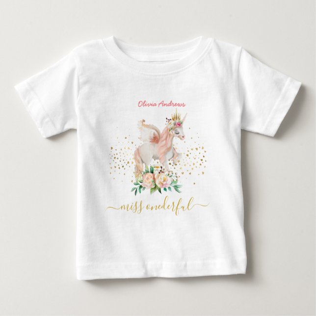 Camiseta Para Bebê Belo primeiro aniversario do Unicórnio (Frente)