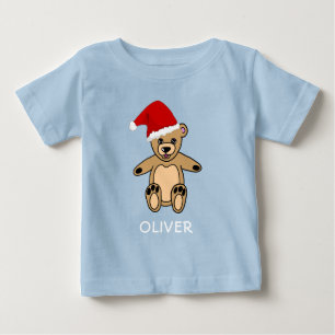Camiseta Para Bebê Belo Urso de Teddy com Papai Noel de Natal T-Sh
