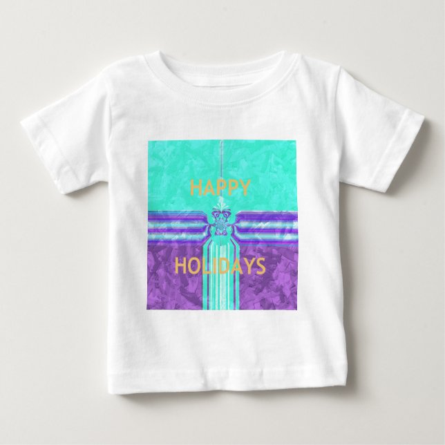 Camiseta Para Bebê Belos Felizes Feriados Azuis design vetor ciano (Frente)