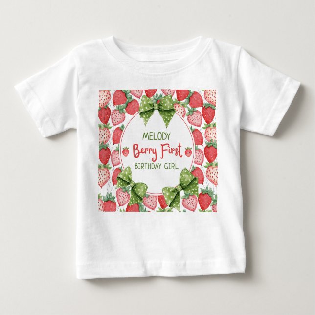 Camiseta Para Bebê Berry First Birthday Strawberry Party (Frente)