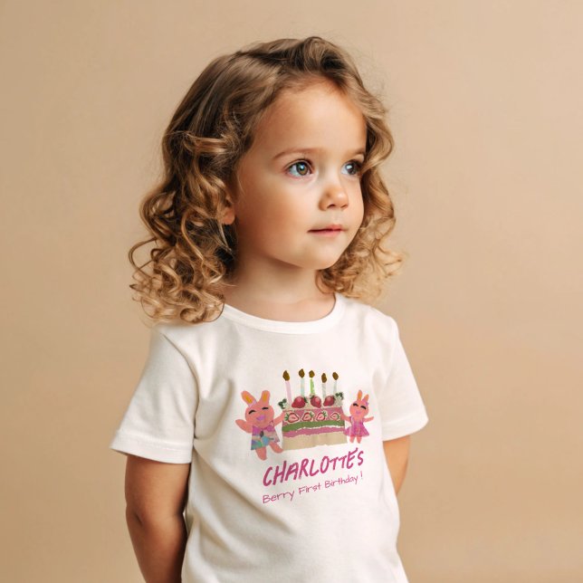 Camiseta Para Bebê Berry First Happy Birthday Bunnie Bolo (Criador carregado)