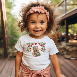 Camiseta Para Bebê Berry First Strawberry and Bear Birday