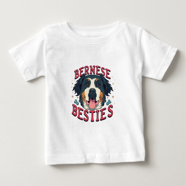 Camiseta Para Bebê Besties Bernesas - Amizade com a Montanha Bernesa (Frente)