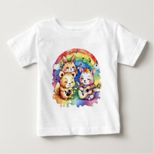 Camiseta Para Bebê Bichinhos bonitos tocando música