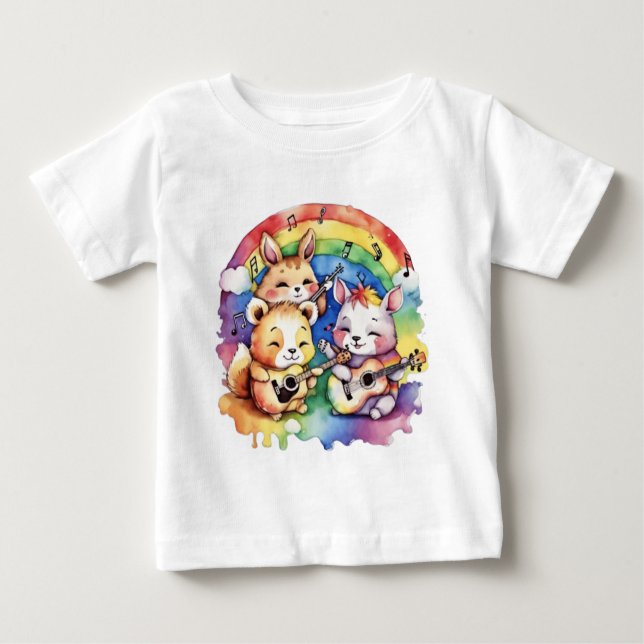 Camiseta Para Bebê Bichinhos bonitos tocando música (Frente)
