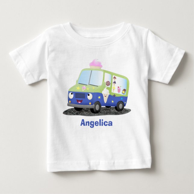 Camiseta Para Bebê Bicicleta de caminhão de sorvete feliz (Frente)