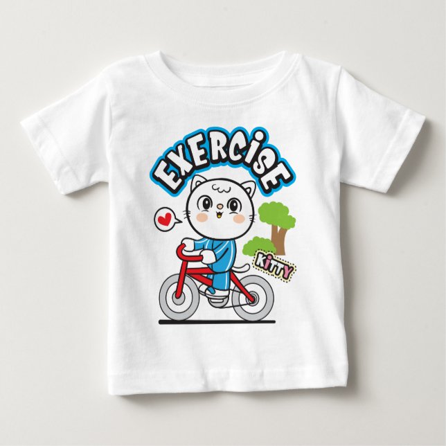 Camiseta Para Bebê Bicicleta de gato (Frente)