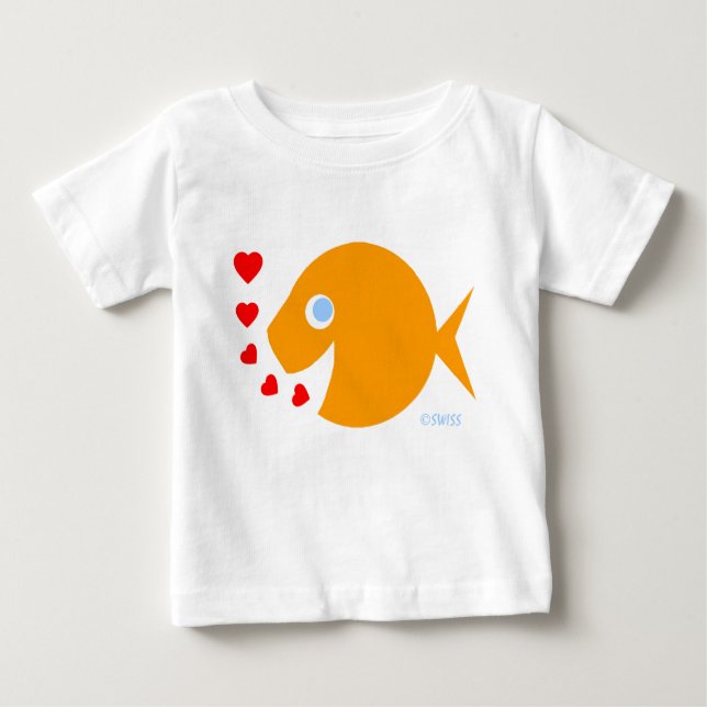 Camiseta Para Bebê Bicicleta de Peixe Goldfish, Olhos Azuis e Bonitos (Frente)