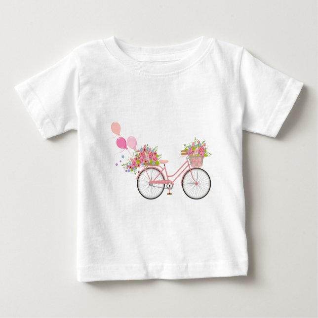 Camiseta Para Bebê Bicicleta Rosa Whimsical (Frente)