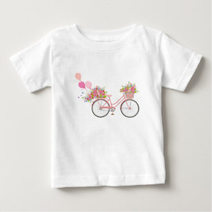 Camiseta Para Bebê Bicicleta Rosa Whimsical