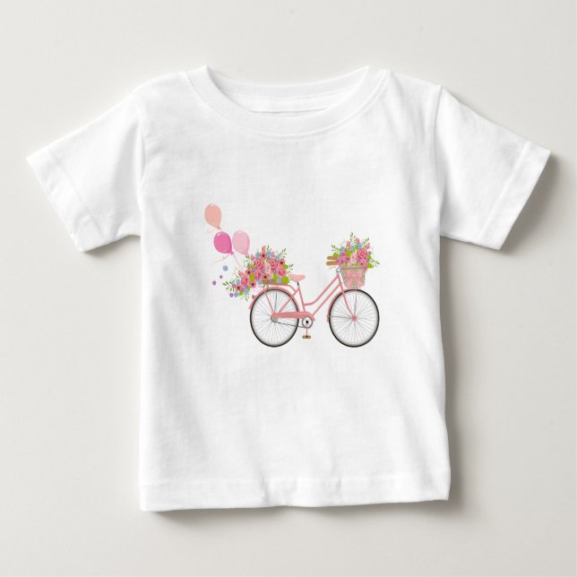 Camiseta Para Bebê Bicicleta Rosa Whimsical (Frente)
