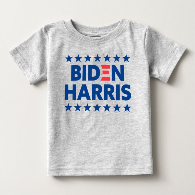 Camiseta Para Bebê Biden Harris apoia Cinza de estrelas azuis (Frente)