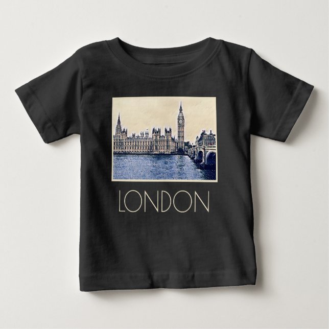 Camiseta Para Bebê Big Ben London Watercolor art (Frente)