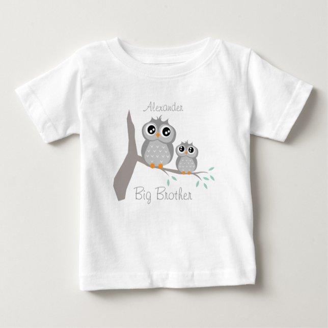 Camiseta Para Bebê Big brother adjustable name with cute owls (Frente)