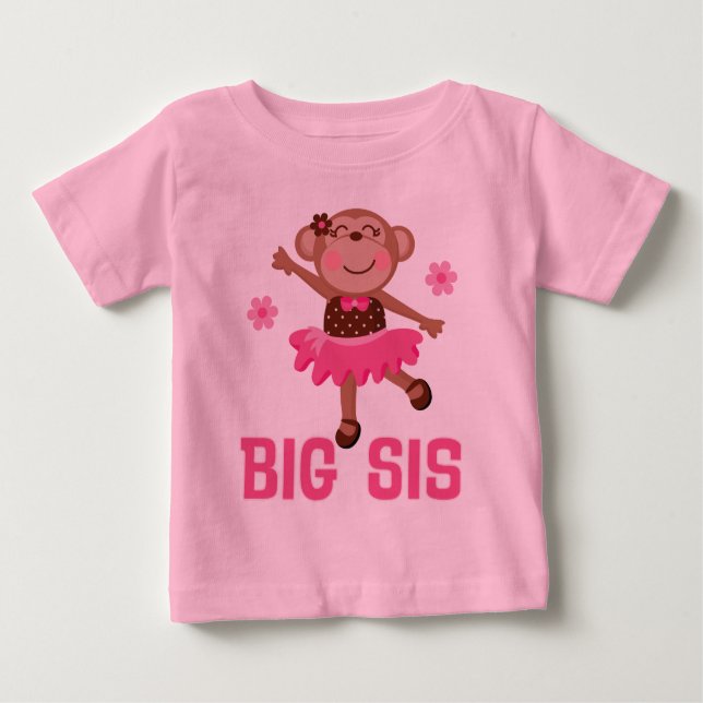 Camiseta Para Bebê Big Sis Ballerina Macacos Meninas Ruffle T-shirt (Frente)