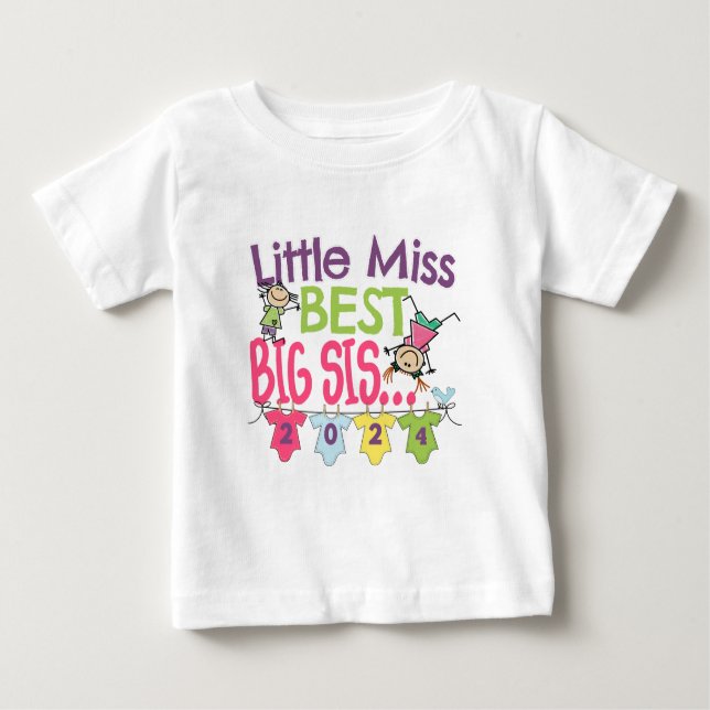 Camiseta Para Bebê Big Sister 2024 - Little Miss Best Big Sis (Frente)