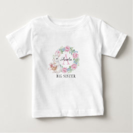 Camiseta Para Bebê Big Sister Bunny Shirt Personalized Pink Floral 