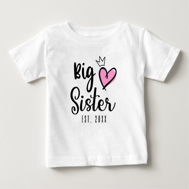 Camiseta Para Bebê Big Sister EST 2021, a gravidez revela (Frente)