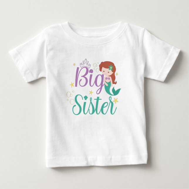 Camiseta Para Bebê Big Sister Est 2022, Sereia Irmã Grande (Frente)