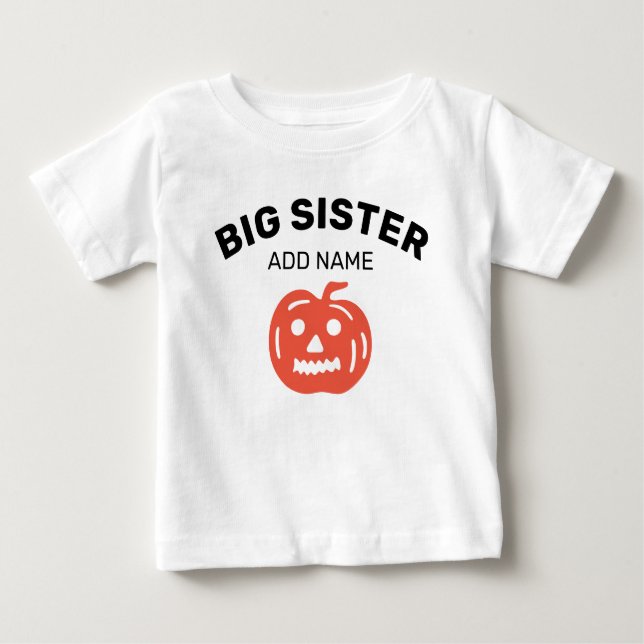 Camiseta Para Bebê Big Sister Happy Halloween Pumpkin Personalizado (Frente)