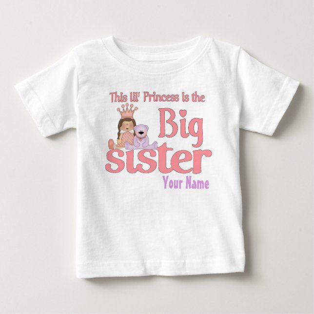 Camiseta Para Bebê Big Sister Princesa Personalizada T-Shirt (Frente)