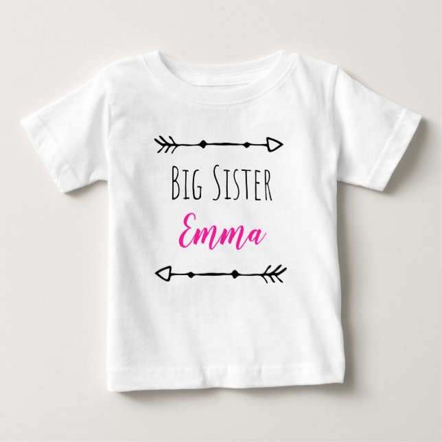 Camiseta Para Bebê Big Sister with customizable name (Frente)