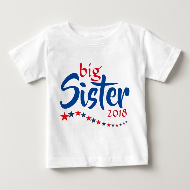 Camiseta Para Bebê Big Sister Year Stars Bebê Anunciante Keepsasasak (Frente)