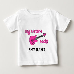 Camiseta Para Bebê Big Sisters Rock! Com Violão Rosa