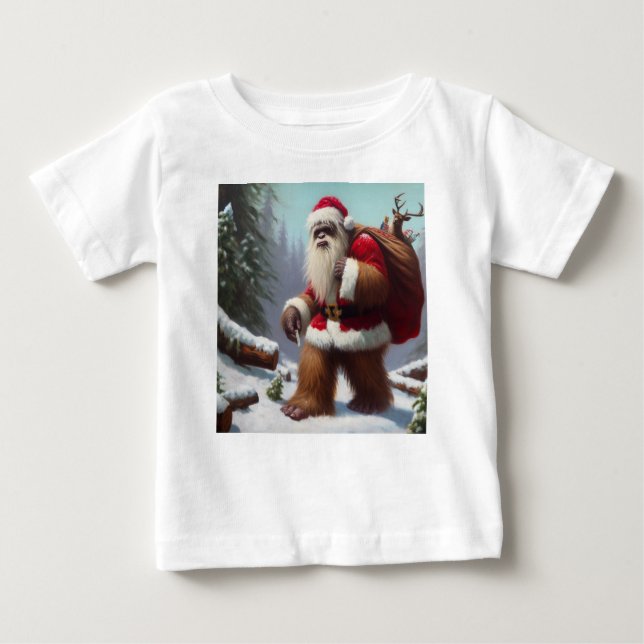 Camiseta Para Bebê Bigfoot Santa Claus (Frente)