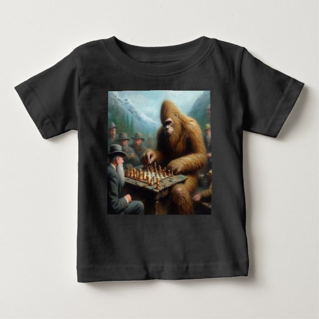Camiseta Para Bebê Bigfoot Tocando Xadrez (Frente)