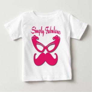 Camiseta Para Bebê Bigode rosa e óculos rosa simplesmente fabuloso