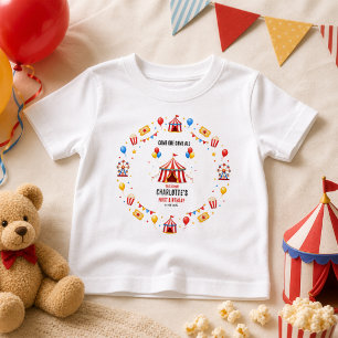 Camiseta Para Bebê Bilhete de Circo Vermelho Moderno para 1º Aniversá