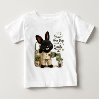 Camiseta Para Bebê Billy Escovando os Dentes Coelhinho Preto Fofo Rex