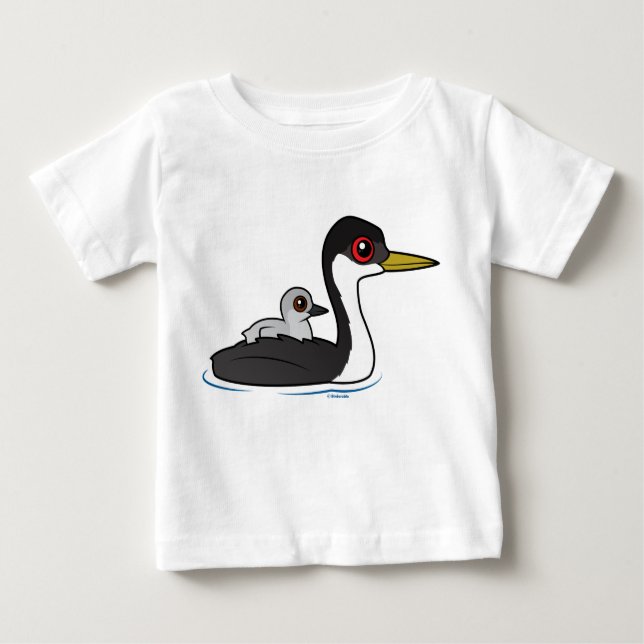 Camiseta Para Bebê Birdorable Western Grebe com bebê (Frente)